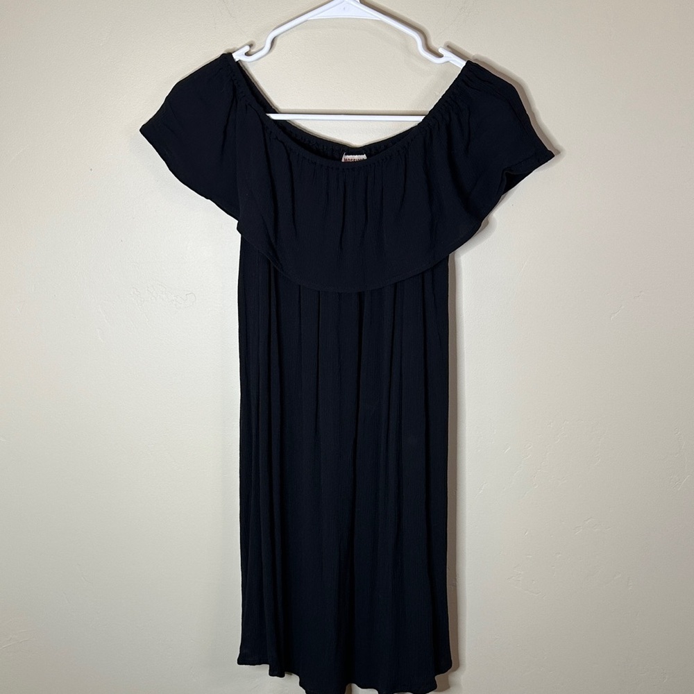 Small Black Flutter Sleeve Off-the-Shoulder Women’s Lightweight Midi Dress